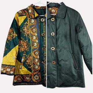 Vintage Reversible Jacket Womens XL Italian Scarf Print Quilted 80s Art to Wear